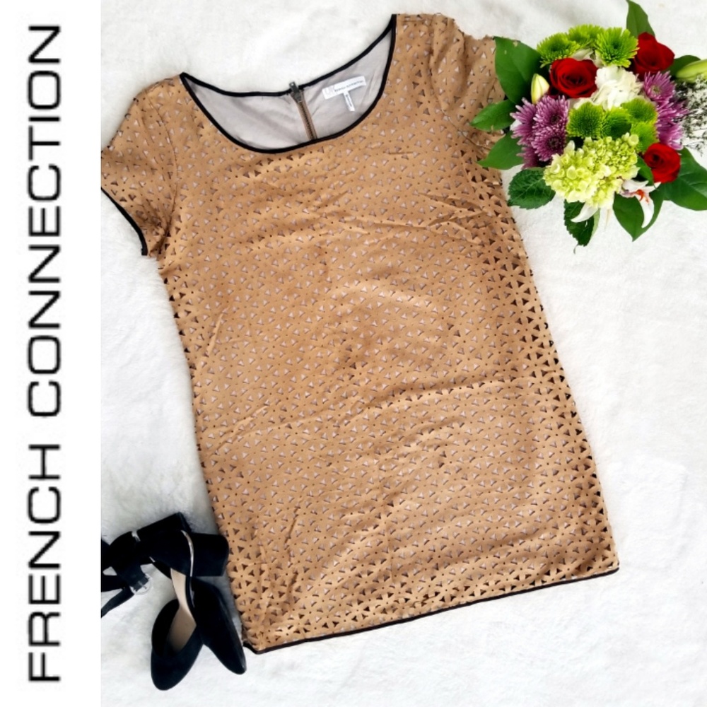 French Connection UK Faux Suede Cutout Shift Dress